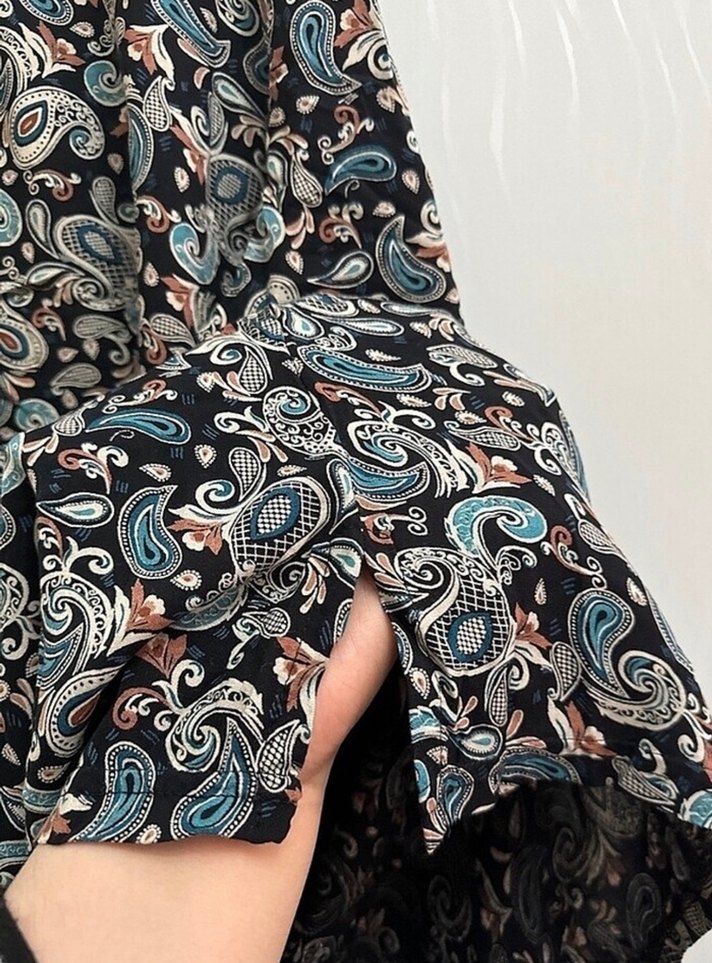 Bohem V Yaka Uzun Kollu Gri Tunik - Görsel 4