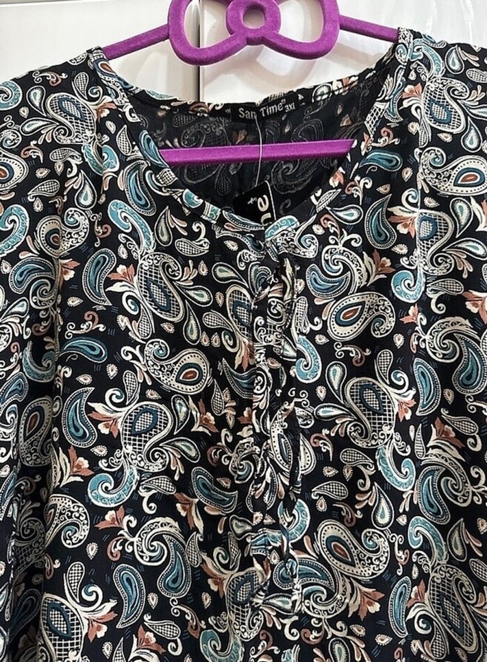 Bohem V Yaka Uzun Kollu Gri Tunik - Görsel 2