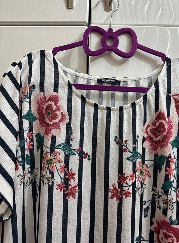 Çiçekli Bohem Kısa Kollu Büyük Beden Bluz - Görsel 2