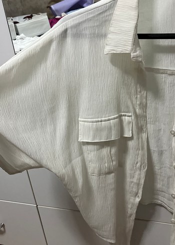 LC Waikiki Beyaz Kısa Kollu Düğmeli Keten Gömlek