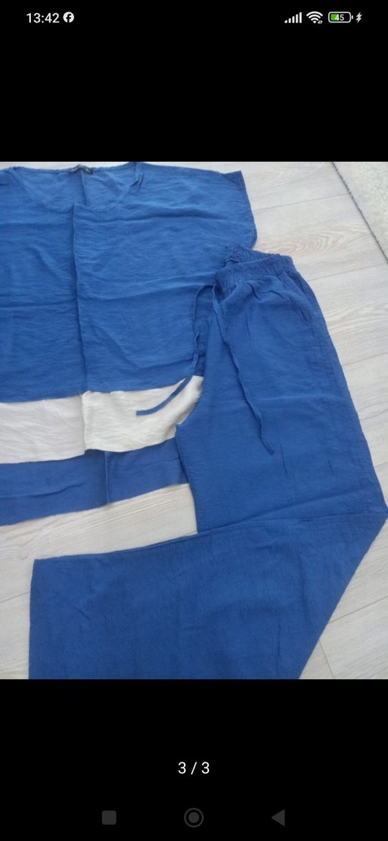 Mavi Kısa Kollu Uzun Takım - Görsel 2