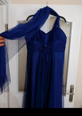 Uzun Lacivert Drapeli Abiye Elbise - Görsel 6