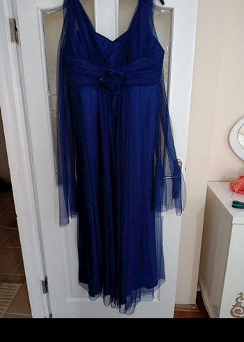 Uzun Lacivert Drapeli Abiye Elbise - Görsel 5