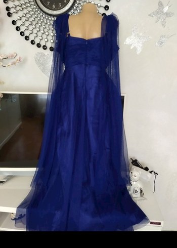 Uzun Lacivert Drapeli Abiye Elbise - Görsel 2