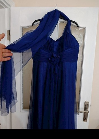 Uzun Lacivert Drapeli Abiye Elbise - Görsel 7