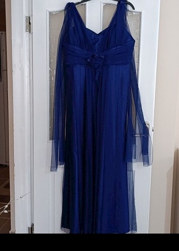 Uzun Lacivert Drapeli Abiye Elbise - Görsel 4