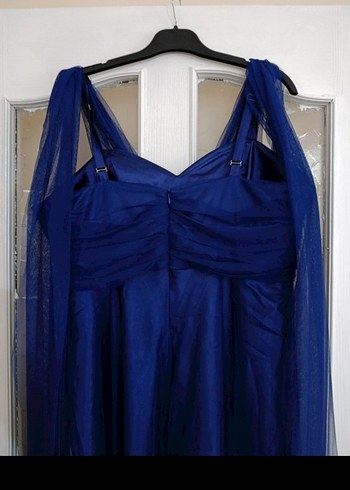 Uzun Lacivert Drapeli Abiye Elbise - Görsel 3