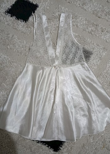 Beyaz Dantel Detaylı Bohem Midi saten gecelik - Görsel 3