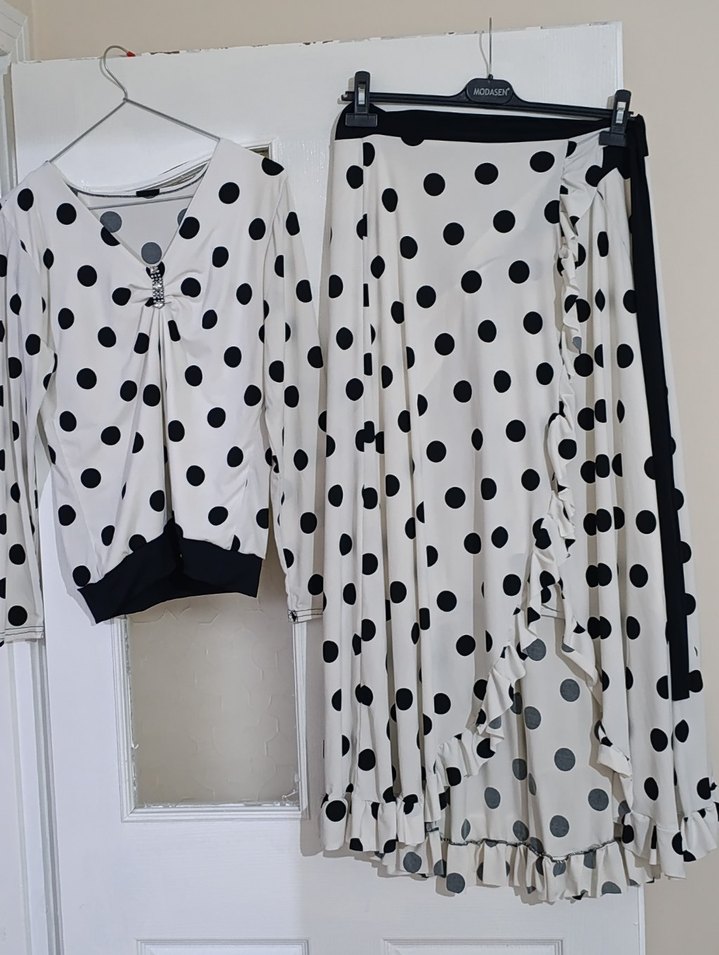 Puantiye Desenli Uzun Anvelop Etek takım - Görsel 3