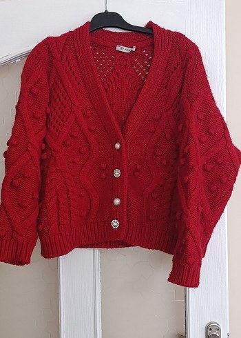 Kırmızı Örgü Bohem Kadın Hırka - Görsel 5