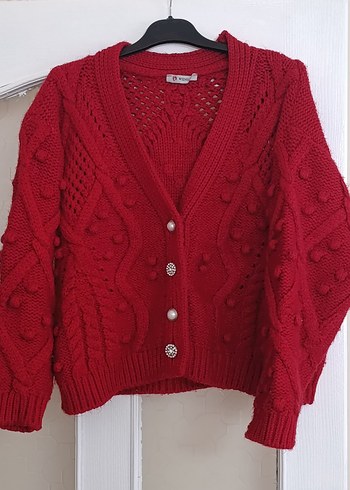 Kırmızı Örgü Bohem Kadın Hırka - Görsel 2