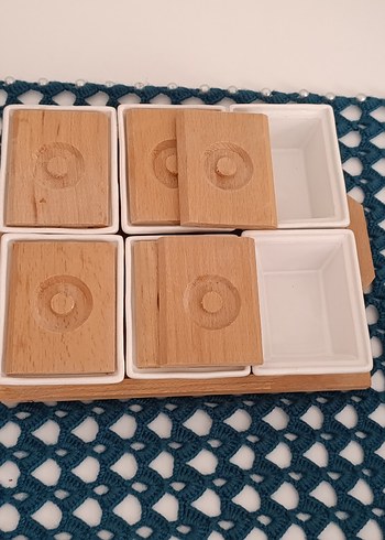 Beyaz ve Ahşap Kapaklı 6'lı kahvaltı Kabı Seti - Görsel 3