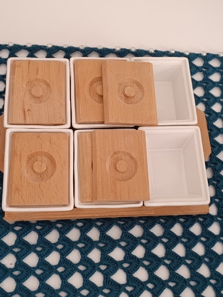 Beyaz ve Ahşap Kapaklı 6'lı kahvaltı Kabı Seti - Görsel 3