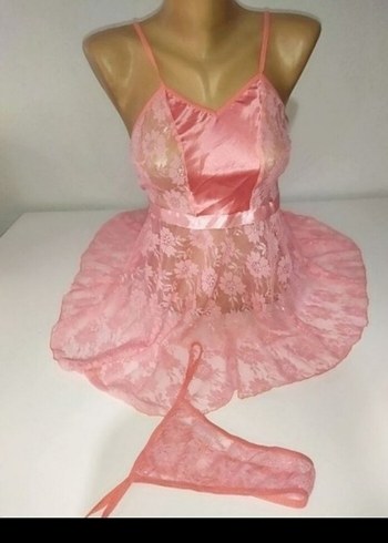 Pembe Dantel Midi Kadın Gecelik - Görsel 4