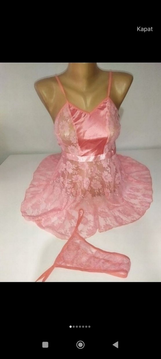 Pembe Dantel Midi Kadın Gecelik - Görsel 4