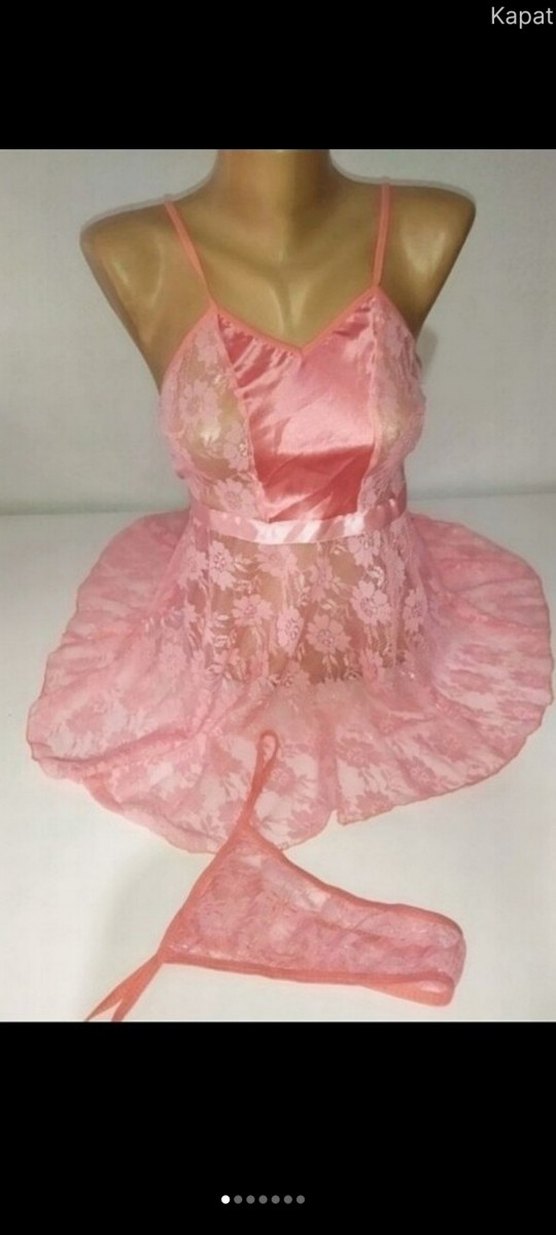 Pembe Dantel Midi Kadın Gecelik - Görsel 2