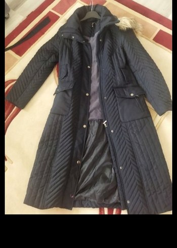 Kürklü Lacivert Uzun Kadın Kışlık Mont - Görsel 3