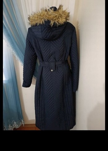 Kürklü Lacivert Uzun Kadın Kışlık Mont - Görsel 4