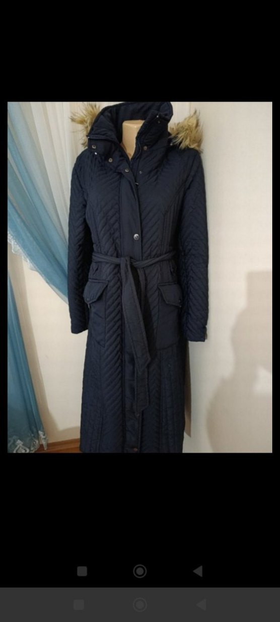 Kürklü Lacivert Uzun Kadın Kışlık Mont - Görsel 2