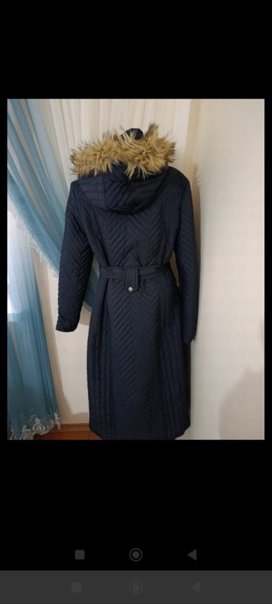 Kürklü Lacivert Uzun Kadın Kışlık Mont - Görsel 4