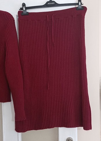 Bordo V Yaka Triko Kadın Takım - Görsel 2