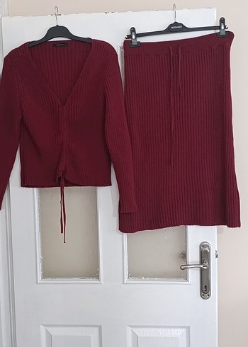 Bordo V Yaka Triko Kadın Takım - Görsel 5