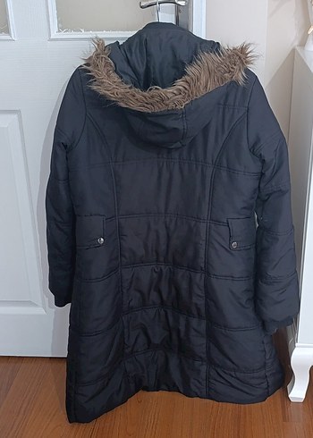 Siyah Uzun Kadın Mont Kürklü Kapüşonlu - Görsel 5