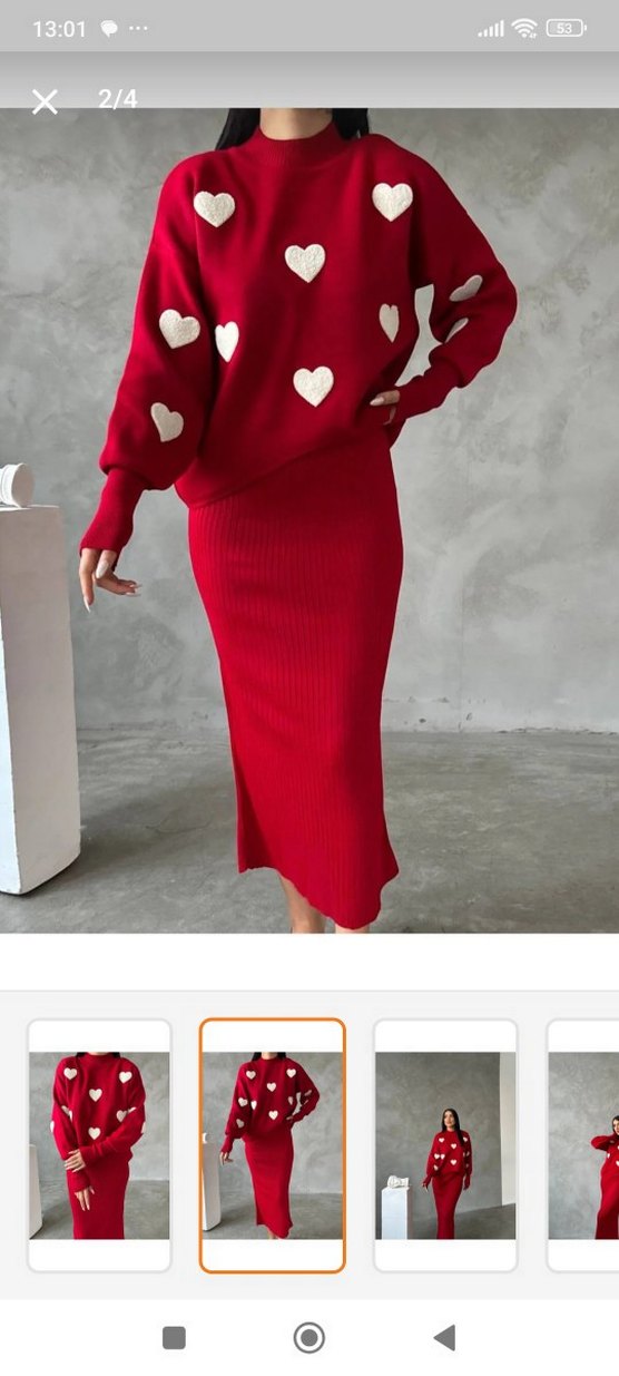 Kırmızı Uzun Triko Kadın Elbise kazak takım - Görsel 2