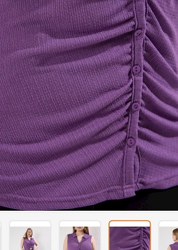 Düğmeli V Yaka Mor Kolsuz Bluz - Görsel 3