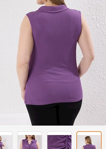 Düğmeli V Yaka Mor Kolsuz Bluz - Görsel 2