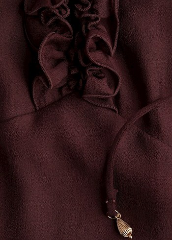 H&M koyu bordo fırfırlı maksi elbise - Görsel 6