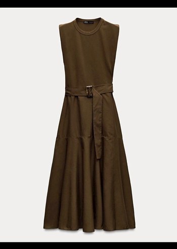 Haki Kemerli Uzun Elbise - Görsel 3