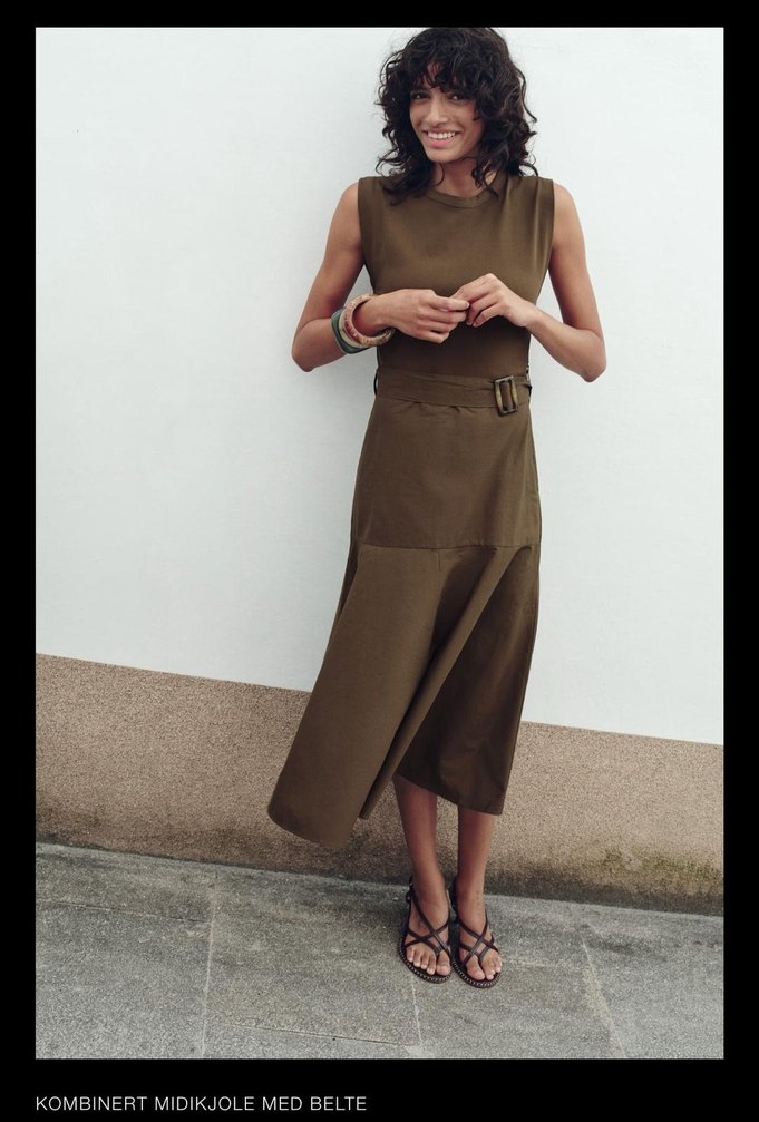 Haki Kemerli Uzun Elbise - Görsel 2