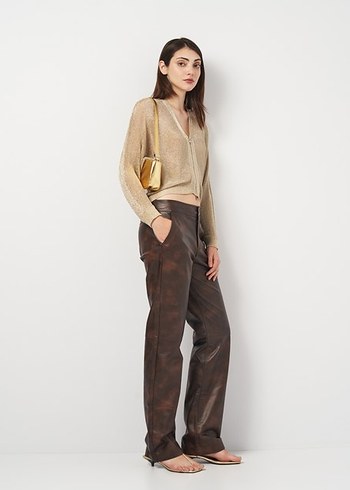 Zara kahverengi deri pantolon - Görsel 2