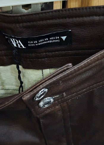 Zara kahverengi deri pantolon - Görsel 6