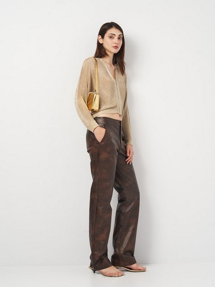 Zara kahverengi deri pantolon - Görsel 2