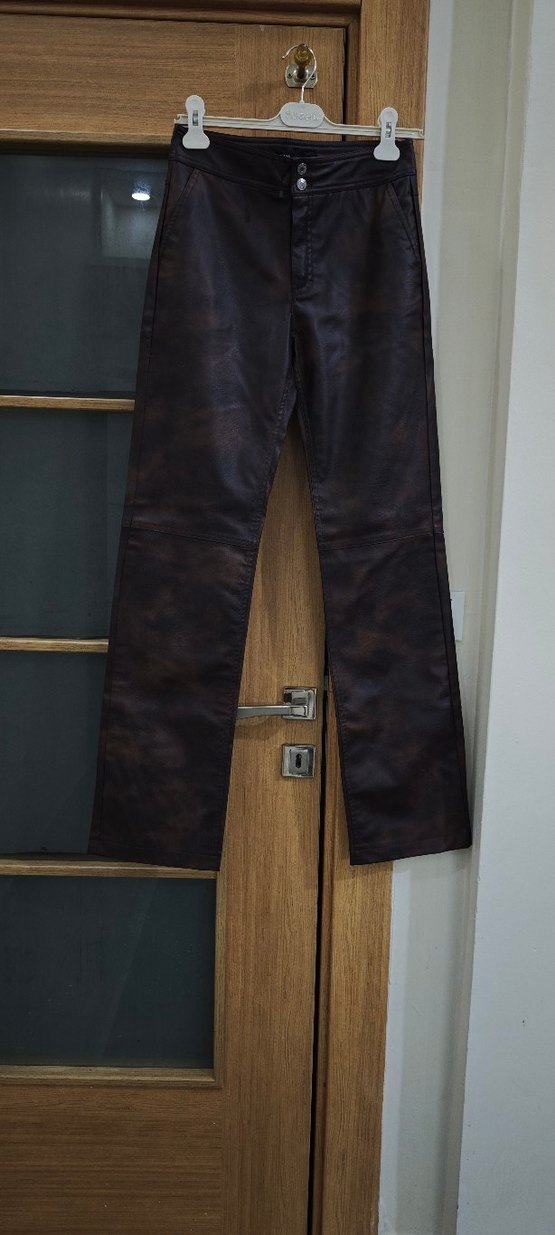 Zara kahverengi deri pantolon - Görsel 5