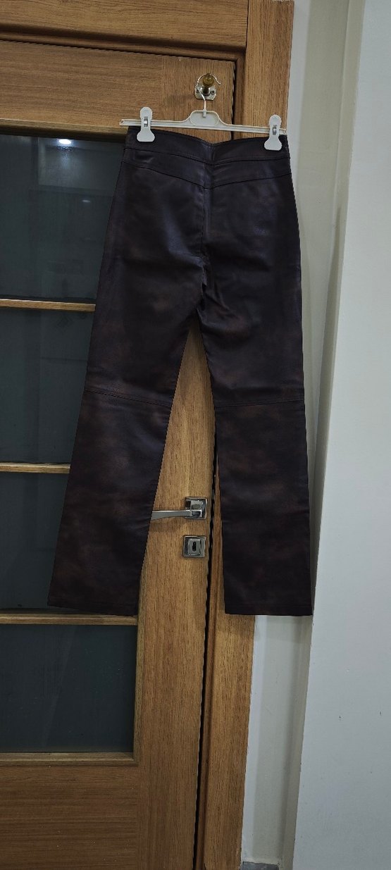 Zara kahverengi deri pantolon - Görsel 4