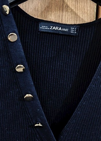 Düğmeli Lacivert V Yaka Uzun Triko Elbise - Görsel 4