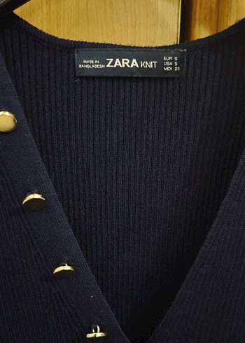 Düğmeli Lacivert V Yaka Uzun Triko Elbise - Görsel 6