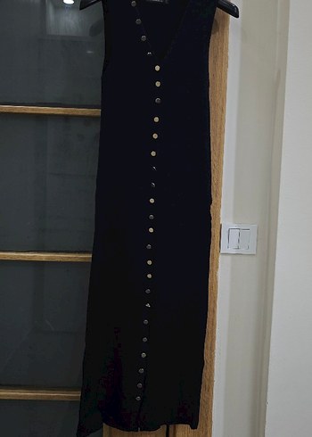 Düğmeli Lacivert V Yaka Uzun Triko Elbise - Görsel 3