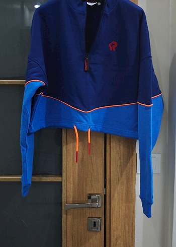 Rahat Kesim Fermuarlı Mavi Sweatshirt - Görsel 4