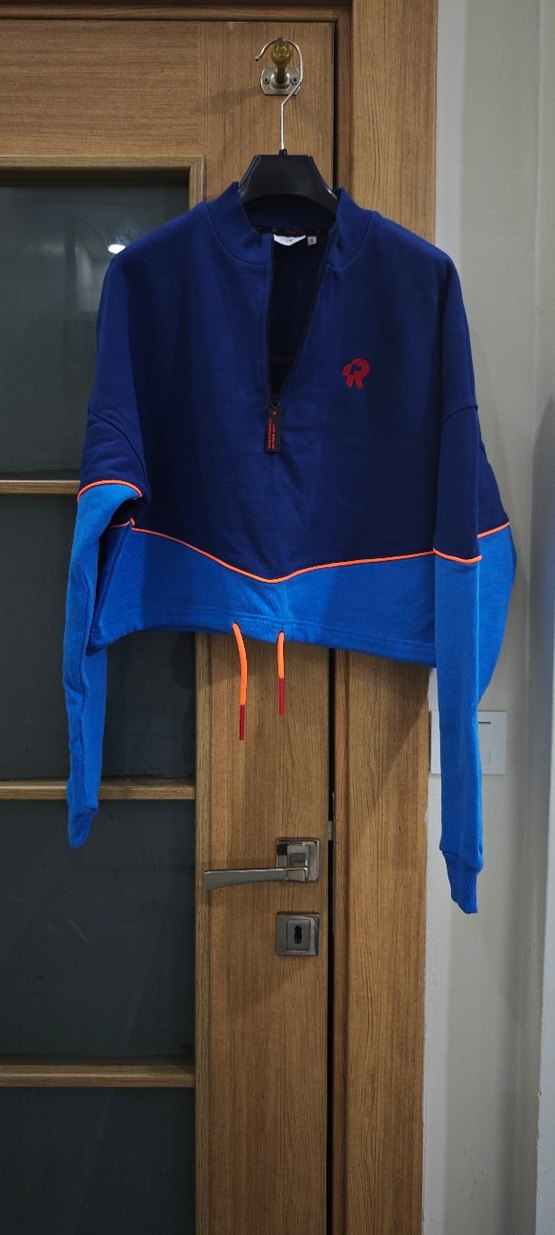 Rahat Kesim Fermuarlı Mavi Sweatshirt - Görsel 4