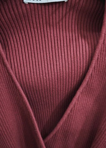 Bordo V Yaka Örgü Kadın Kazak - Görsel 5