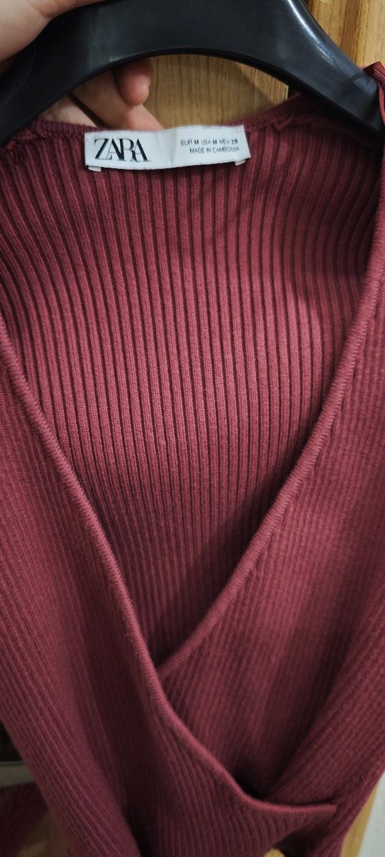 Bordo V Yaka Örgü Kadın Kazak - Görsel 5