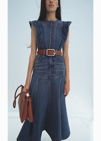 H&M h&m farbaralı yumuşak Jean elbise
