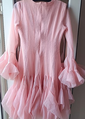 Zara Pembe Midi Katlı Kollu Tasarım Elbise