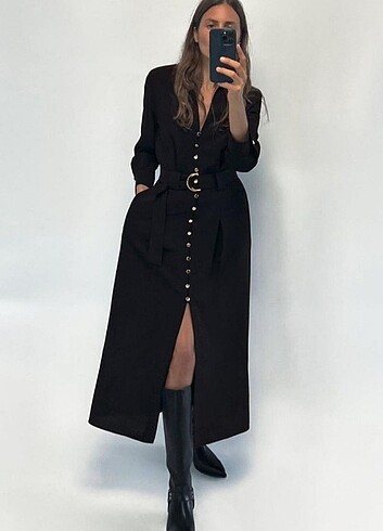 Zara gold düğmeli elbise 