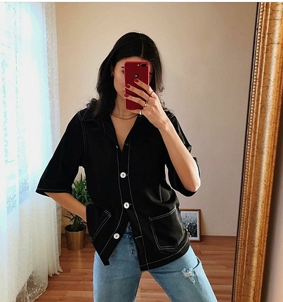 zara kontrast dikişli gömlek