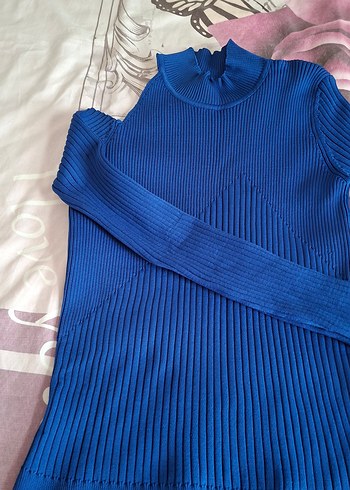 Mavi Boğazlı Fitilli Kadın Kazak kararmaz taki hediyeli - Görsel 2